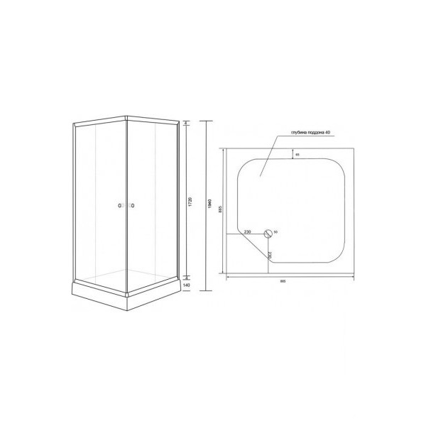 Душова кабіна Lidz WAWEL SC90x90.SAT.LOW.GR