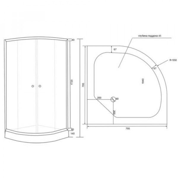 Душова кабіна Lidz ŁATWA SC80x80.SAT.LOW.FR