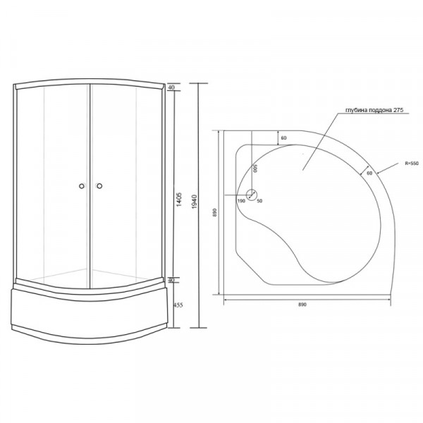 Душова кабіна Lidz ŁATWA SC90x90.SAT.HIGH.GR