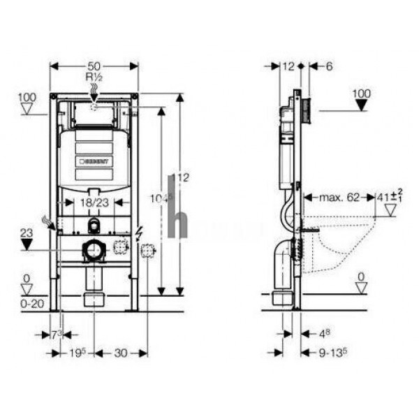 Інсталяція Geberit Duofix з кнопкою змиву Sigma20, чорний (MDS03AR/MDR20AR + унітаз із кришкою Globo 4all(115.8