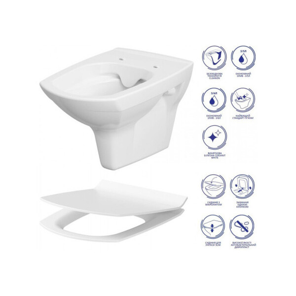 Інсталяція Cersanit AQUA унітаз CARINA CLEANON + сидіння дюропласт SLIM Soft Close + кнопка MOVI S701-393