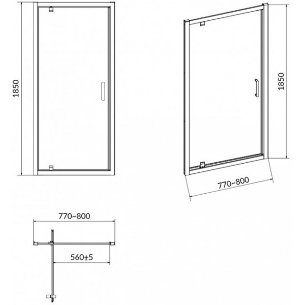 Душові двері Cersanit PIVOT BASIC 80X185 прозоре скло S158-001