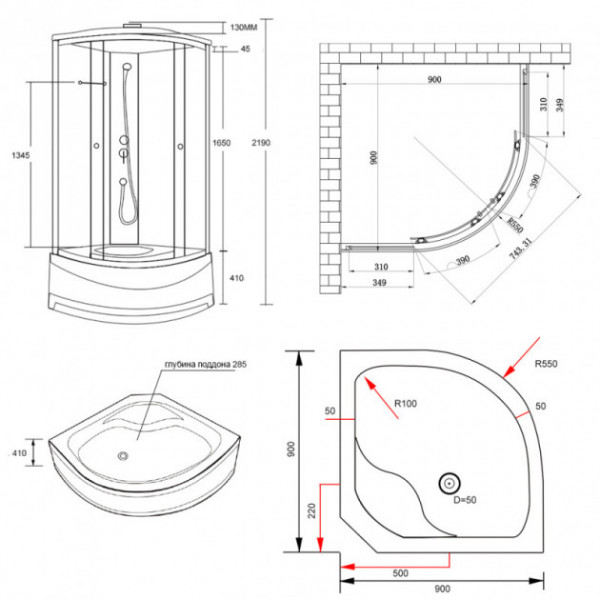 Душовий бокс Lidz Tani SB90x90.SAT.HIGH.FR Frost
