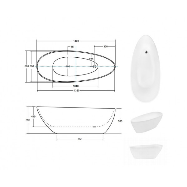 Ванна BESCO GOYA XS 142x62 (ретро) із сифоном Click-Clak