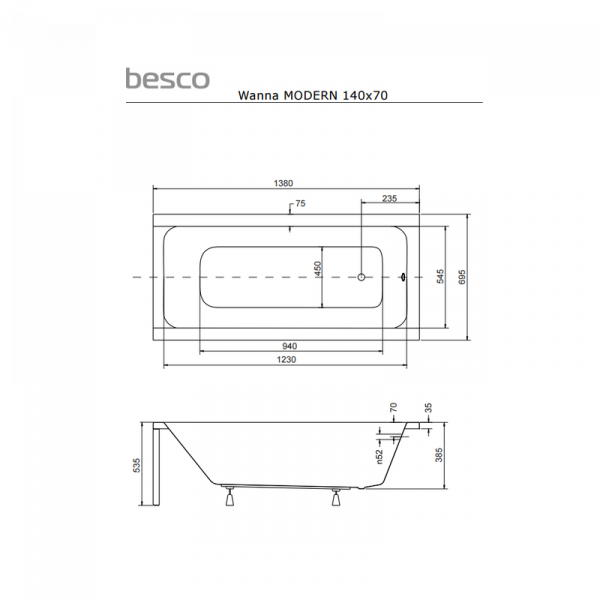 Ванна BESCO MODERN 140Х70 (соло)