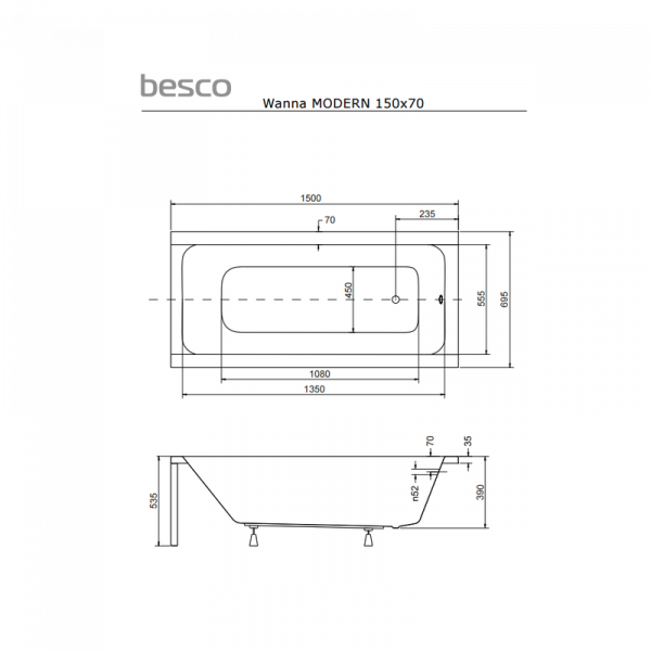 Ванна BESCO MODERN 150Х70 (соло)
