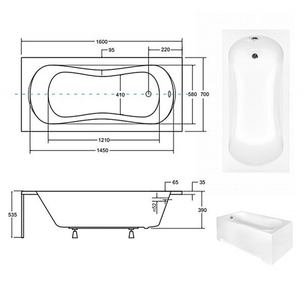Ванна BESCO ARIA PLUS 160х70 (соло) з отв під ручки