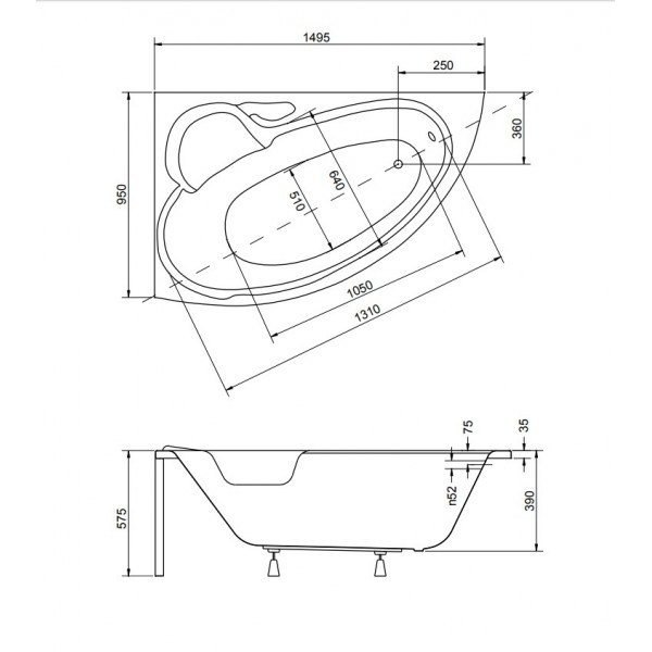 Ванна BESCO BIANKA 150х95 L (соло)