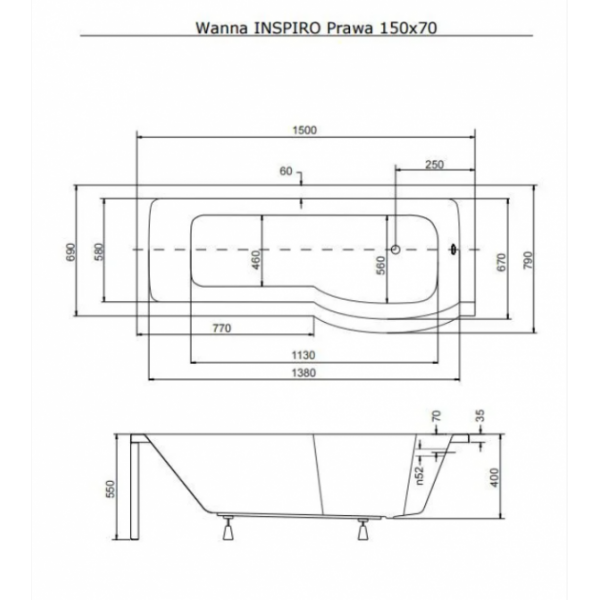 Ванна BESCO INSPIRO 150х70P (соло)