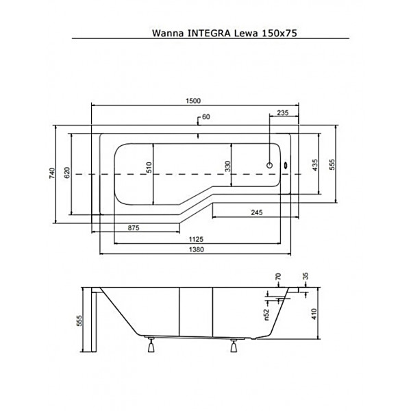 Ванна BESCO INTEGRA 150х75 L (соло)