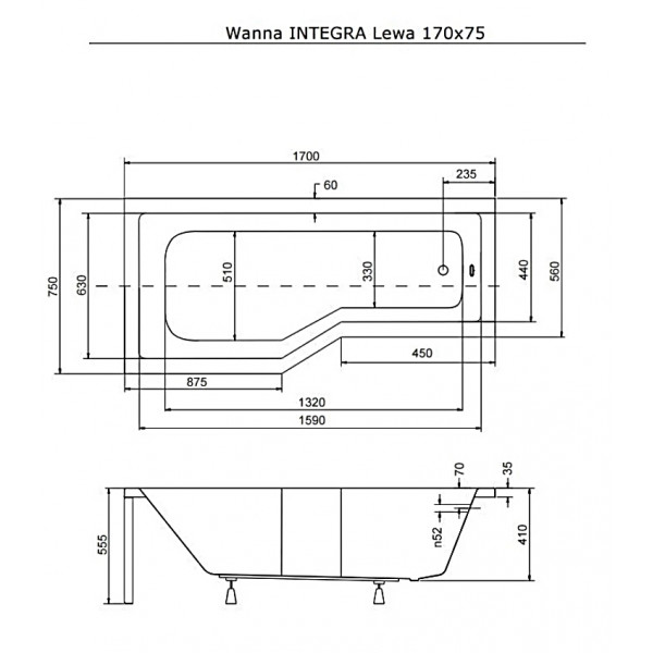 Ванна BESCO INTEGRA 170х75 L (соло)