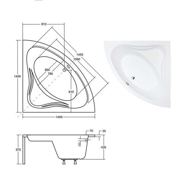 Ванна BESCO MIA 140x140 (соло)