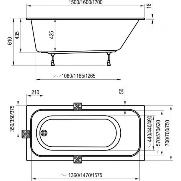 Ванна RAVAK CHROME SLIM 170x75 (C741300000)