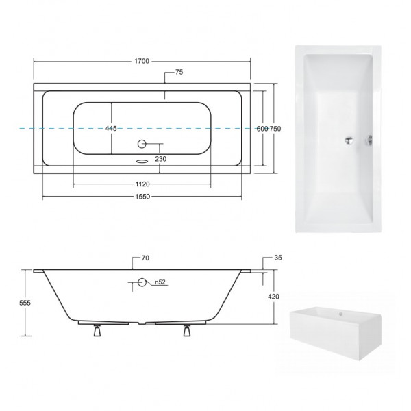 Ванна BESCO QUADRO SLIM 170х75
