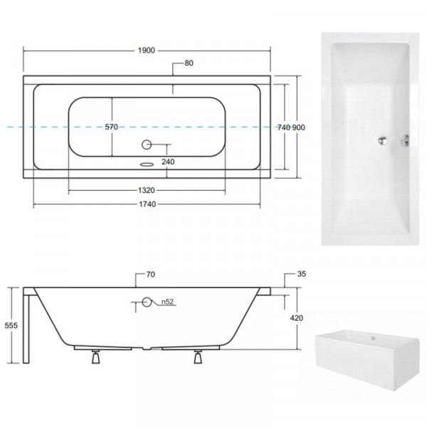 Ванна BESCO QUADRO 190х90