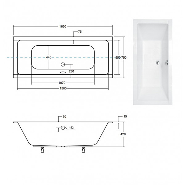 Ванна BESCO QUADRO SLIM 165х75