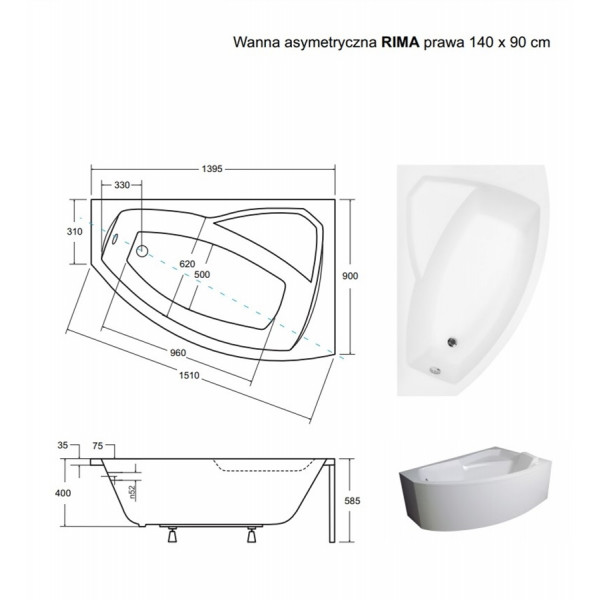 Ванна BESCO RIMA 140х90P (соло)