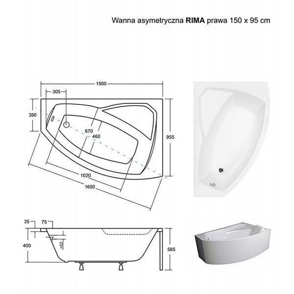 Ванна BESCO RIMA 150х95P (соло)