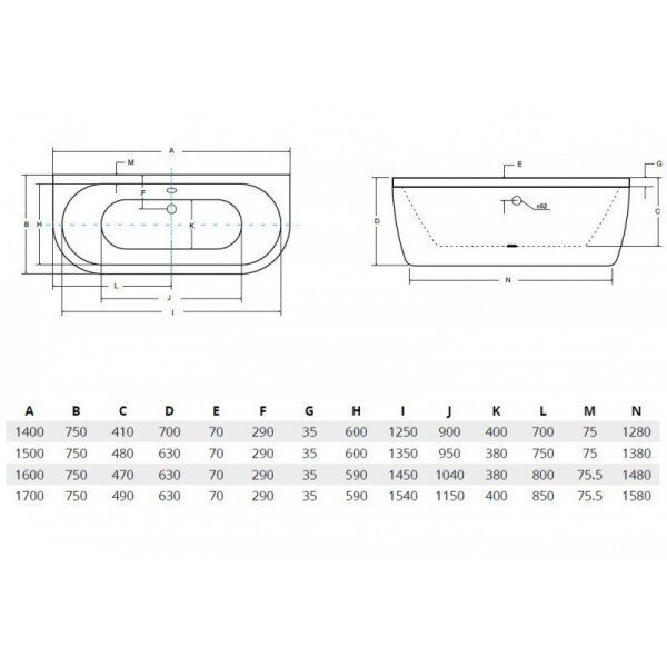 Ванна BESCO VISTA 160х75 (ретро) із сифоном