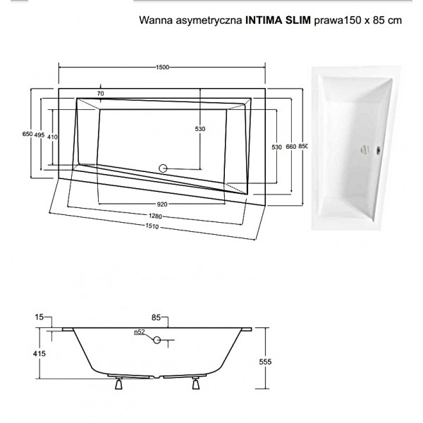 Ванна BESCO INTIMA SLIM 150х85 L (соло)