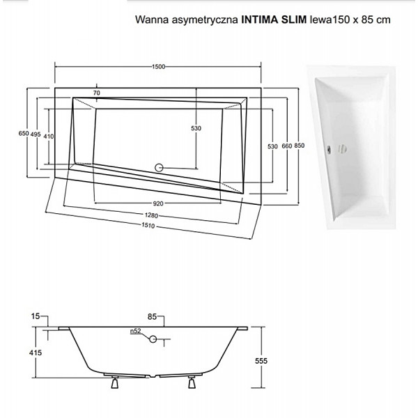 Ванна BESCO INTIMA SLIM 150х85 L (соло)