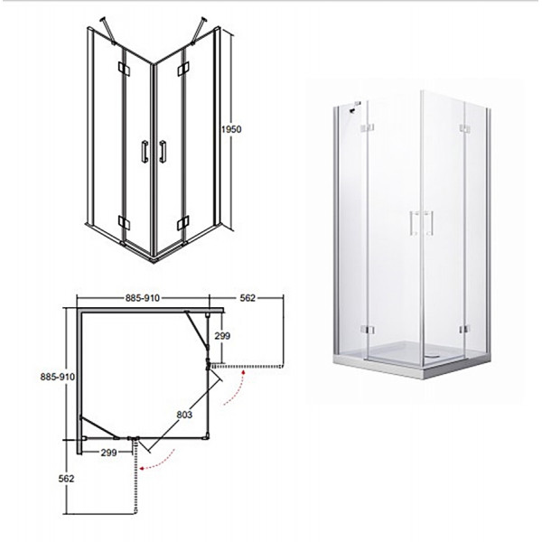 Душова кабіна BESCO VIVA 90x90x195 L/P прозора/хром