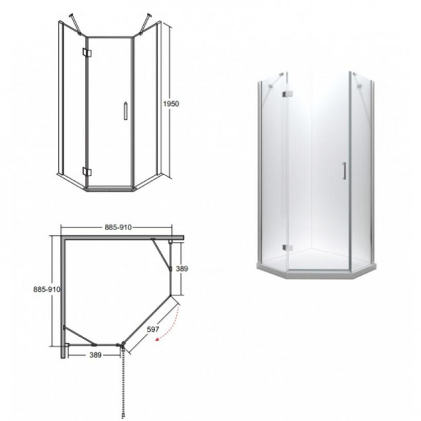 Душова кабіна BESCO VIVA 90x90x195 L прозора/хром