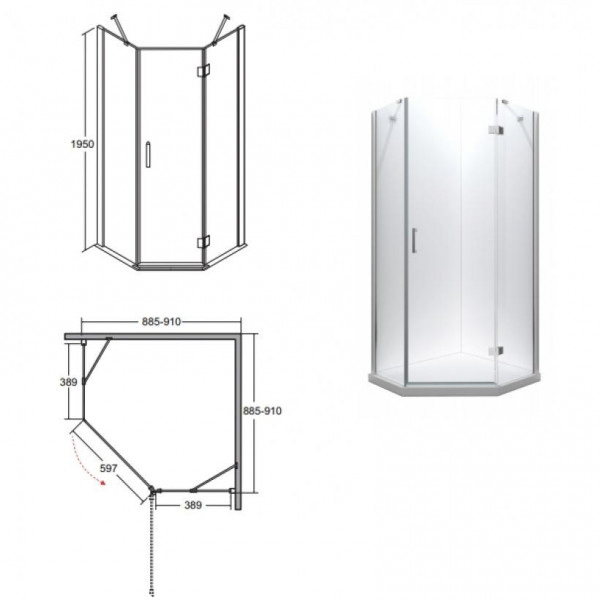 Душова кабіна BESCO VIVA 90x90x195 P прозора/хром