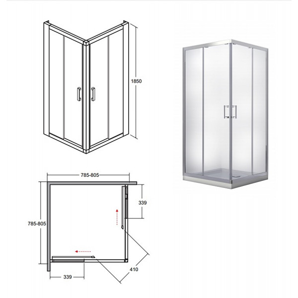 Душова кабіна BESCO MODERN 80x80x185 прозора/хром