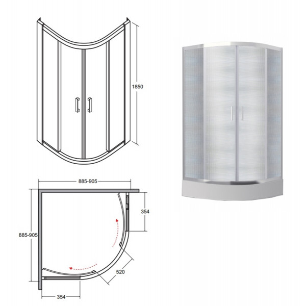 Душова кабіна BESCO MODERN 90x90x185 напівкругла mrozone/хром