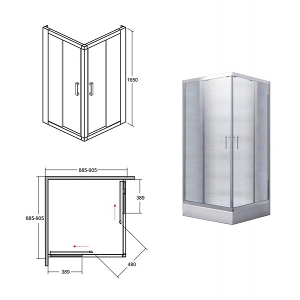 Душова кабіна BESCO MODERN 90x90x165 квадратна універсальна grigio/хром
