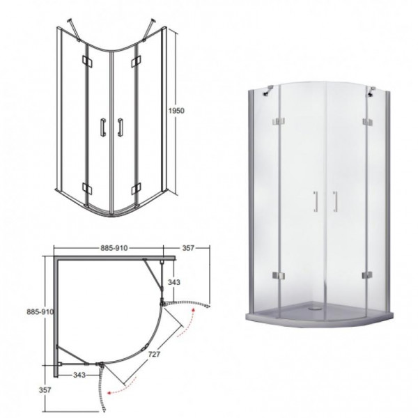 Душова кабіна BESCO VIVA 90x90x195 прозора/хром
