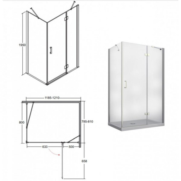 Душова кабіна BESCO VIVA 1200x80x195 L прозора/хром