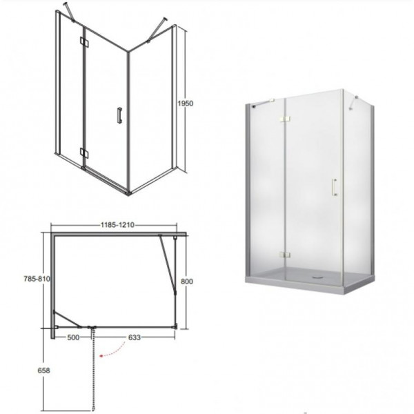 Душова кабіна BESCO VIVA 1200x80x195 P прозора/хром