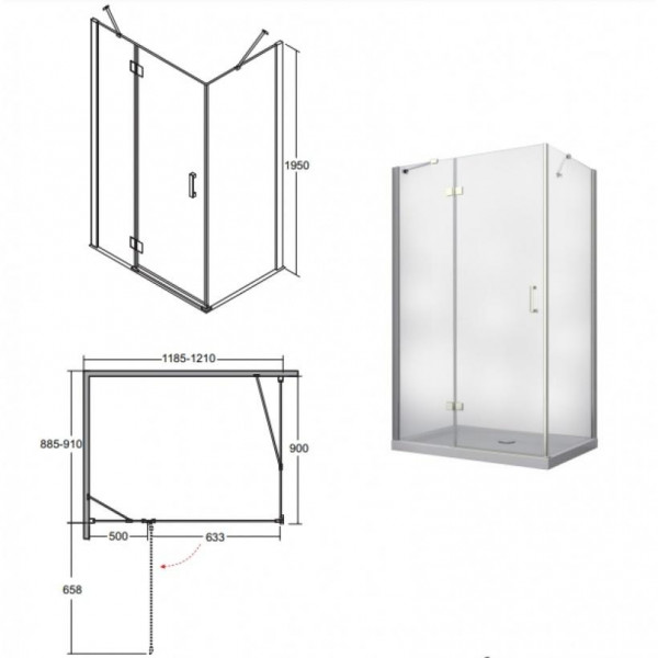 Душова кабіна BESCO VIVA 1200x90x195 L прозора/хром