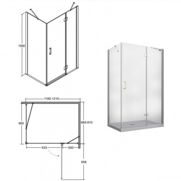 Душова кабіна BESCO VIVA 1200x90x195 P прозора/хром