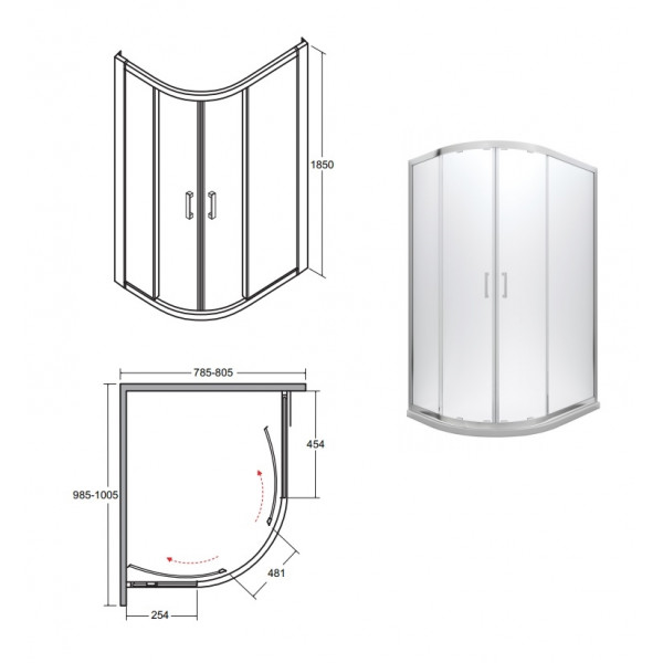 Душова кабіна BESCO MODERN 100x80x185 універсальна, mrozone/хром
