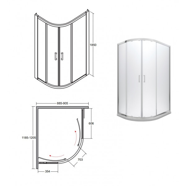 Душова кабіна BESCO MODERN 120x90x185 універсальна mrozone/хром