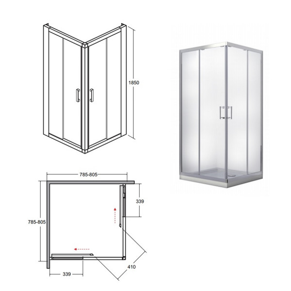 Душова кабіна BESCO MODERN 80x80x185 grigio/хром