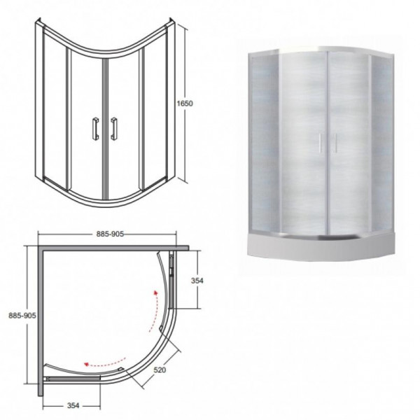 Душова кабіна BESCO MODERN 90x90x165 напівкругла mrozone/хром