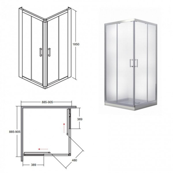 Душова кабіна BESCO MODERN 90x90x185 квадратна універсальна grigio/хром