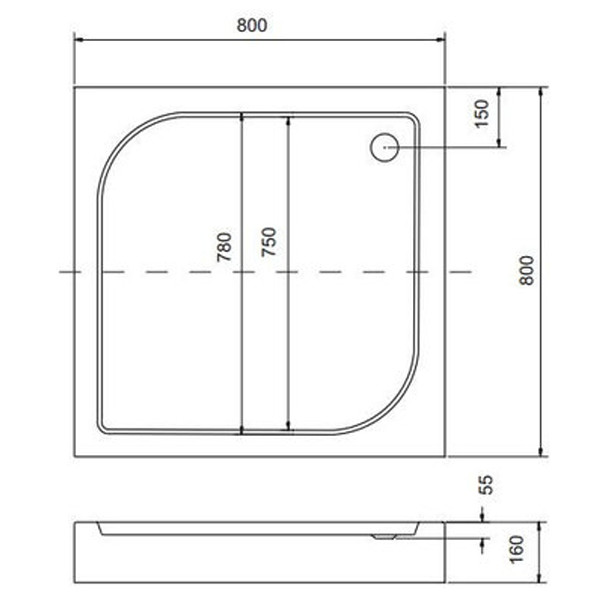 Душевий піддон BESCO OSKAR 80Х80Х4/16 + ніжки