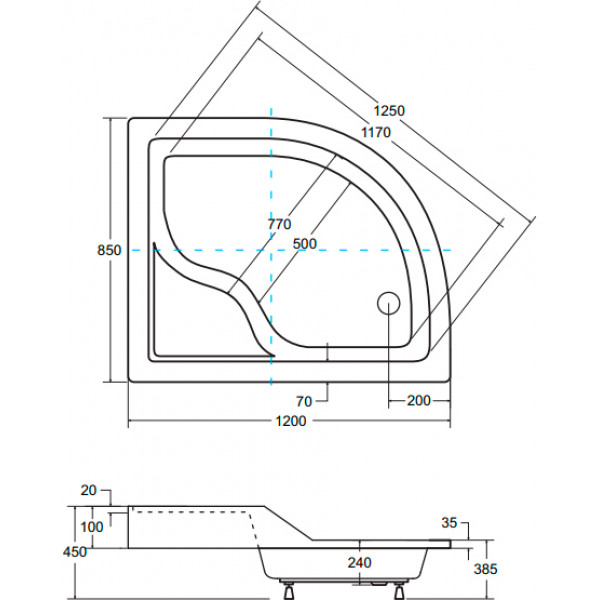 Душевий піддон BESCO MAXI 120x85х24/35 Р + ніжки