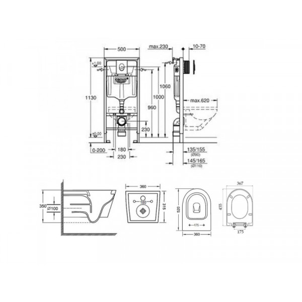 Інсталяція Grohe Rapid SL 38721001 + унітаз з сидінням Qtap Jay QT07335176W