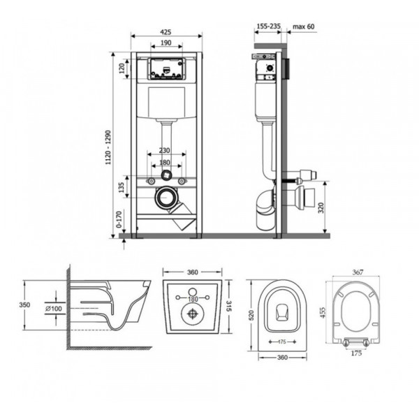 Інсталяція Qtap Nest QTNESTM425M06CRM + унітаз із сидінням Jay QT07335176W