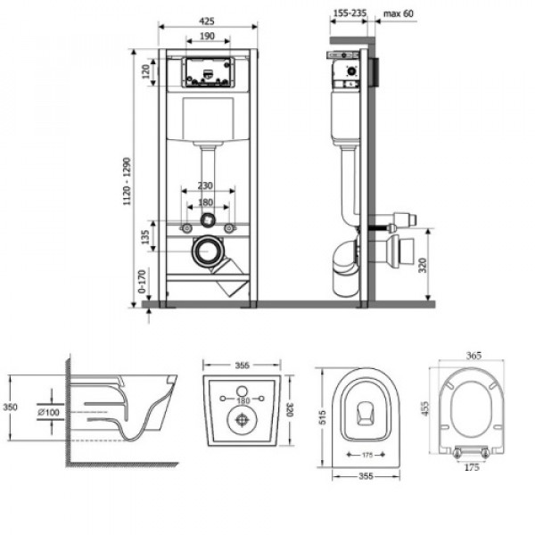 Інсталяція Qtap Nest QTNESTM425M06CRM + унітаз з сидінням Lark QT16335178W