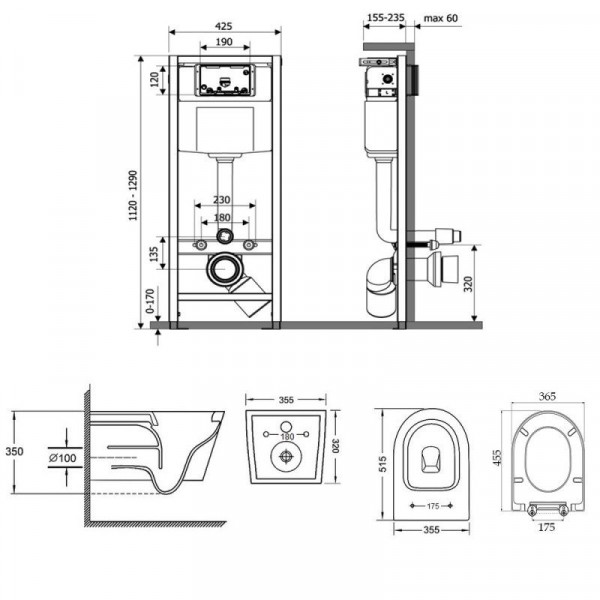 Інсталяція Qtap Nest QTNESTM425M11CRM + унітаз із сидінням Swan QT16335178W