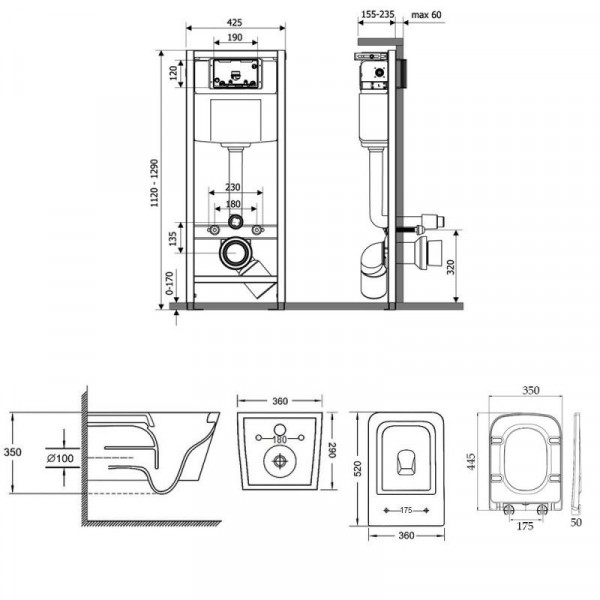 Інсталяція Qtap Nest QTNESTM425M11SAT + унітаз із сидінням Crow QT05335170W