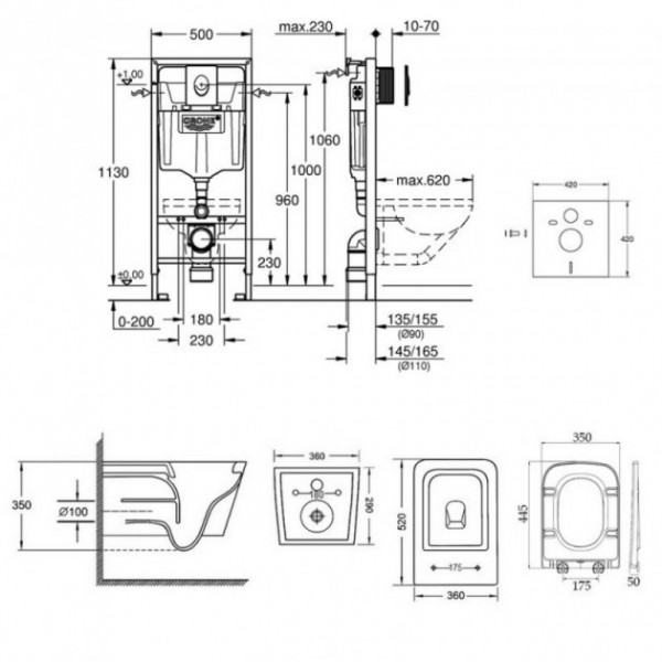 Інсталяція Grohe Rapid SL 38721001 + унітаз Qtap Crow QT05335170W