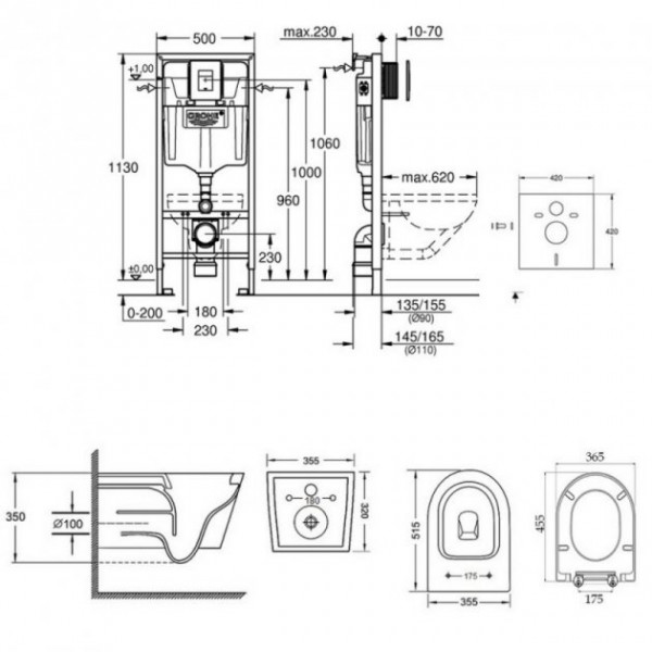 Інсталяція Grohe Rapid SL 38827000 + унітаз Qtap Swan QT16335178W